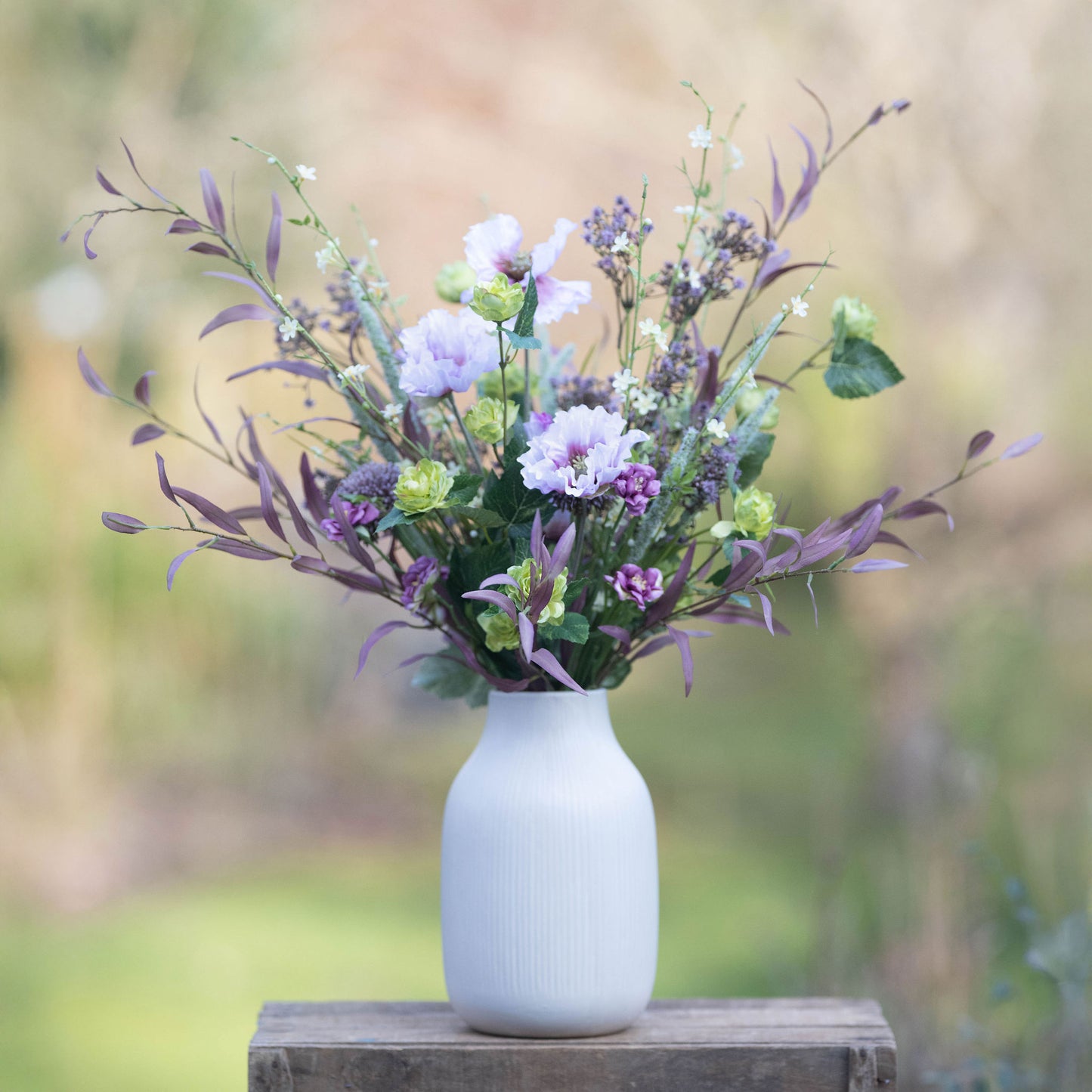 Faux Wild Flower Purple & Green Meadow Arrangement