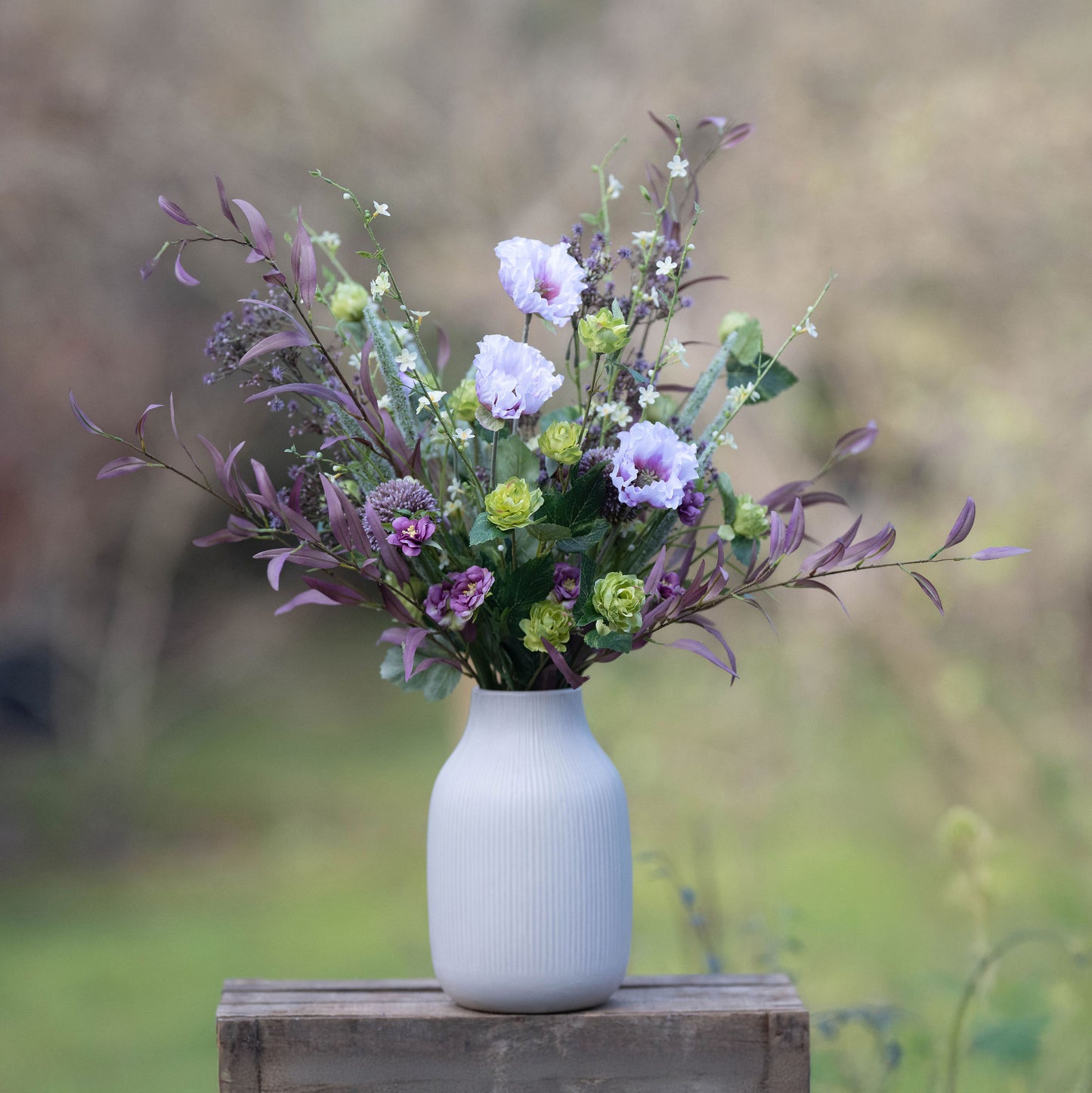 Faux Wild Flower Purple & Green Meadow Arrangement